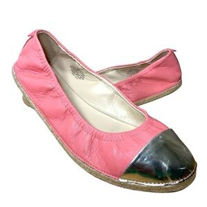 Nine West Pink Leather Ballet Flats Espadrille Metallic Cap Toe Sz 8 Shoes